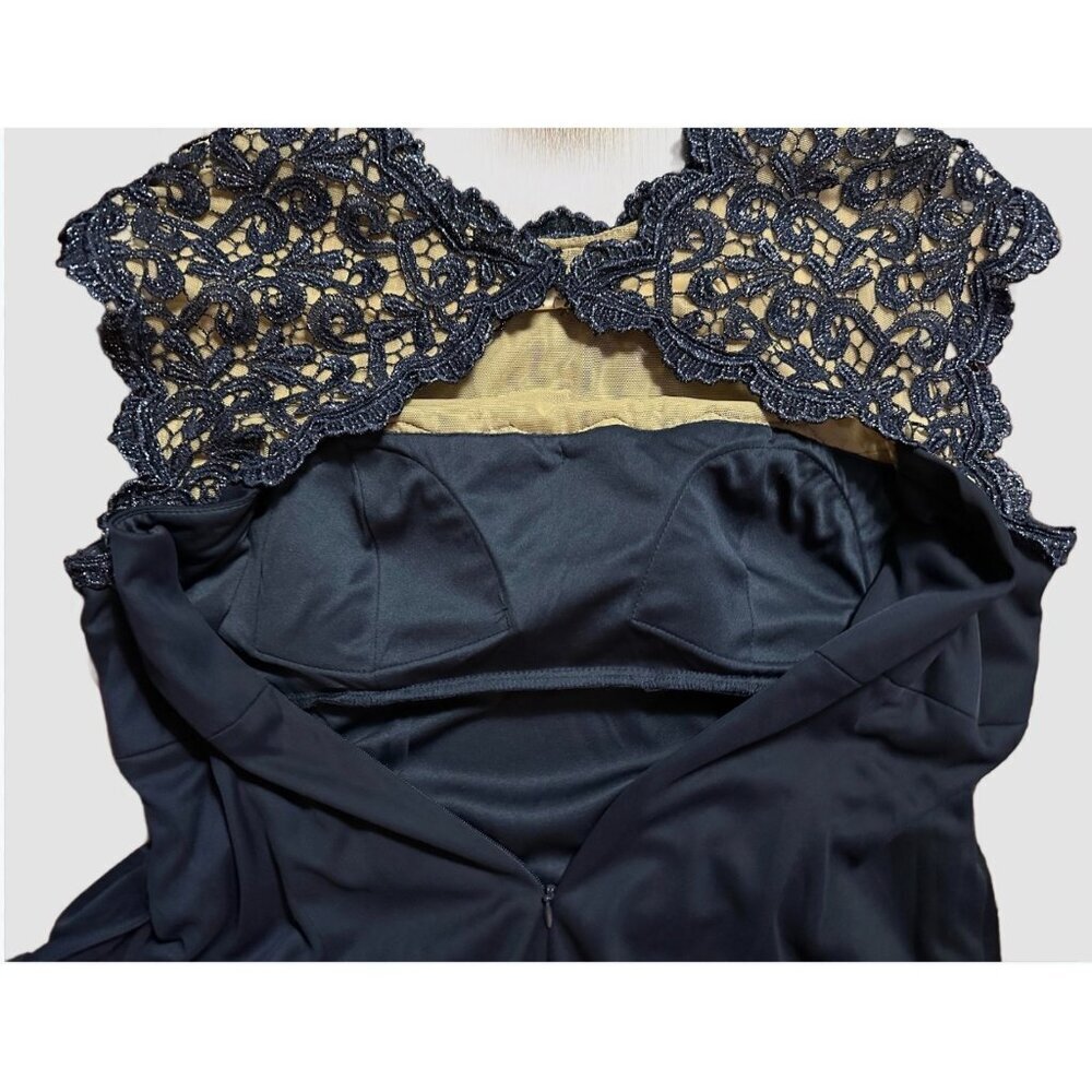 Womens Alex Evenings Dress Holiday Formal Navy Lace Cap Ruched Chiffon size 14 - Picture 9 of 15